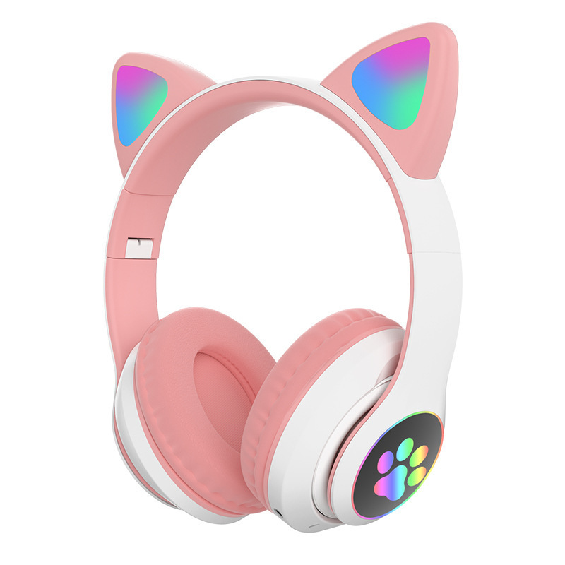 Беспроводные наушники со светящимися ушками Cat Ear STN-28 с Bluetooth, MP3, FM, AUX, Mic, LED (розовый)