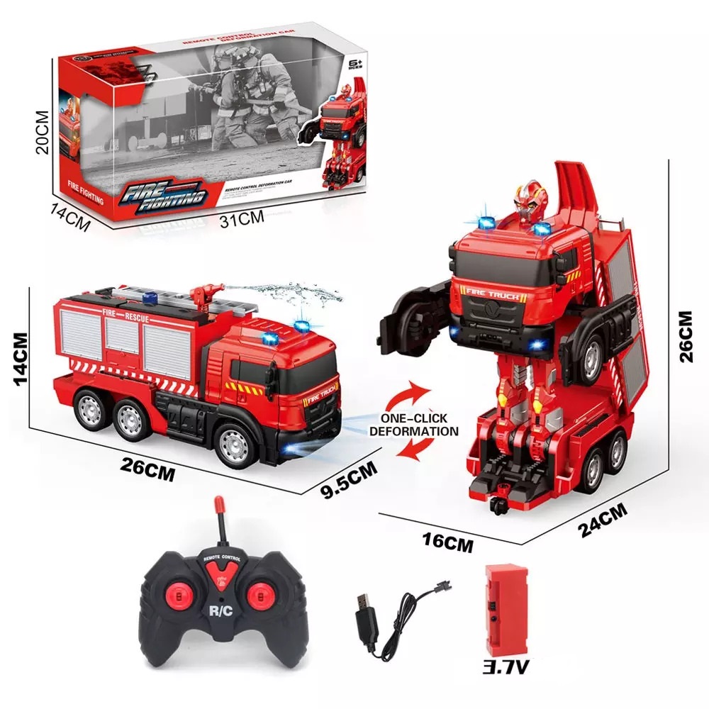 Детский игрушечный автомобиль "Пожарная машина" 2 в 1 на пульте дистанционного управления с распылителем воды (828-5)