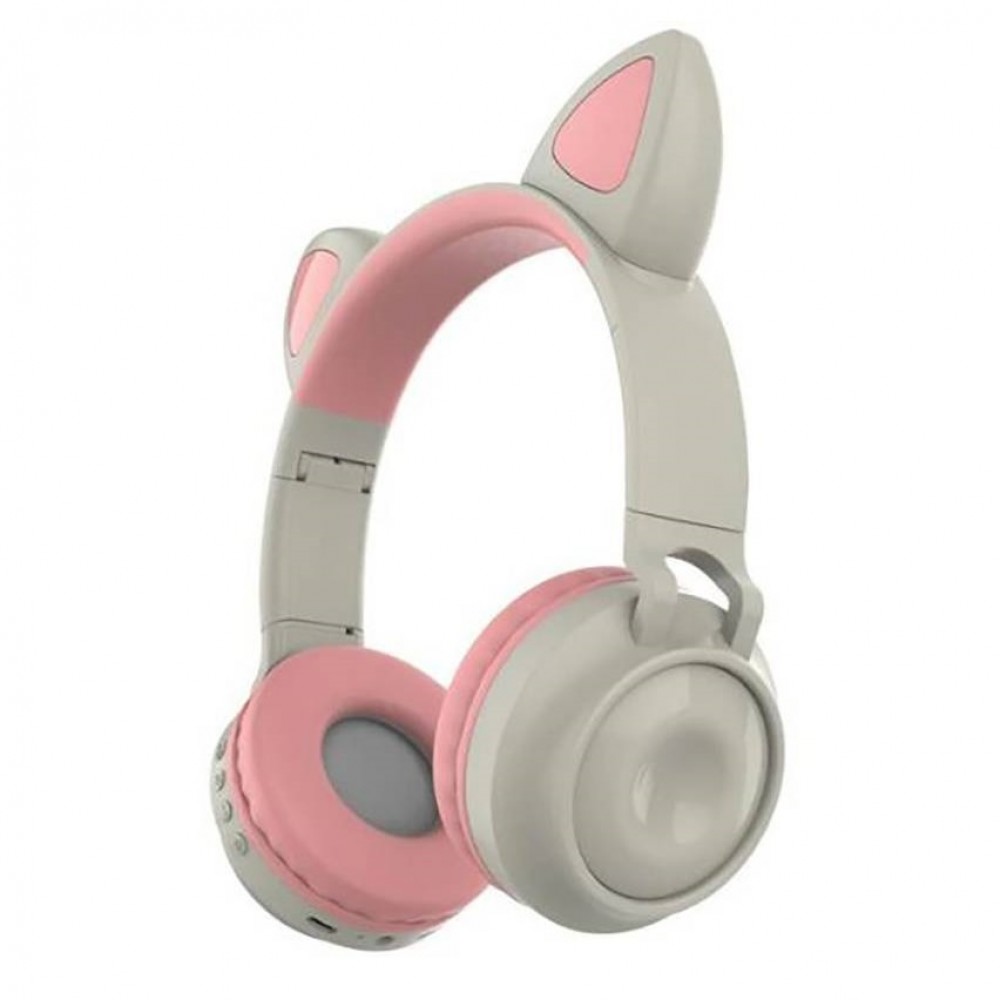 Беспроводные наушники со светящимися ушками Cat Ear ZW-028 с Bluetooth, MP3, FM, AUX, Mic, LED (серый с розовым)