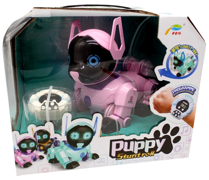 Робот-Собака "Puppy Stunt Roll" + часы пульт управления (розовая)