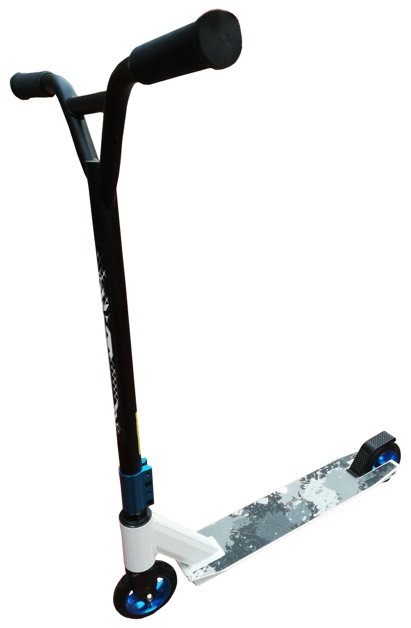 Трюковый самокат Scooter Pro усиленный, с алюминиевыми спицевыми колесами (черно-синий)